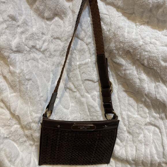 Michael Kors Dark Brown Woven Leather Shoulder Bag